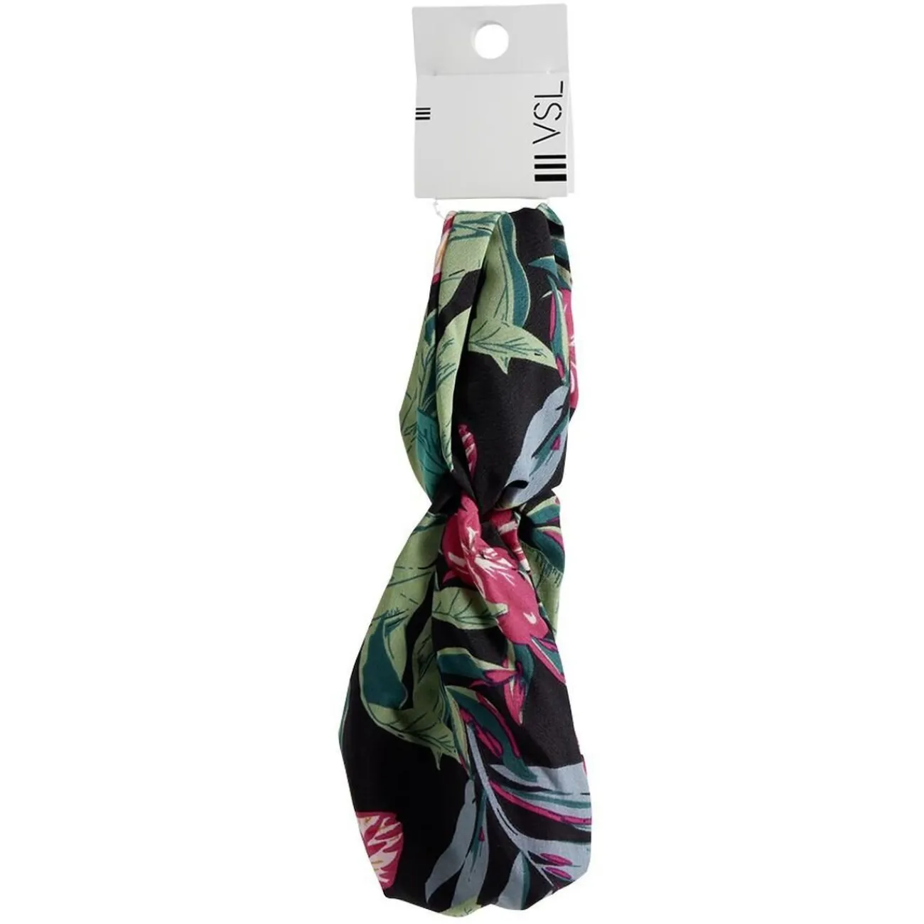 Gifi Beauté^Bandeau torsadé noir motif tropical vert et rose