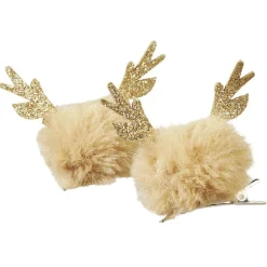 Gifi Beauté^Barrette Noël pompom design renne doré x2