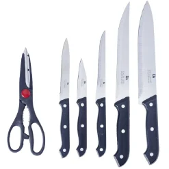 Gifi Bloc en bois 5 couteaux de cuisine et ciseaux