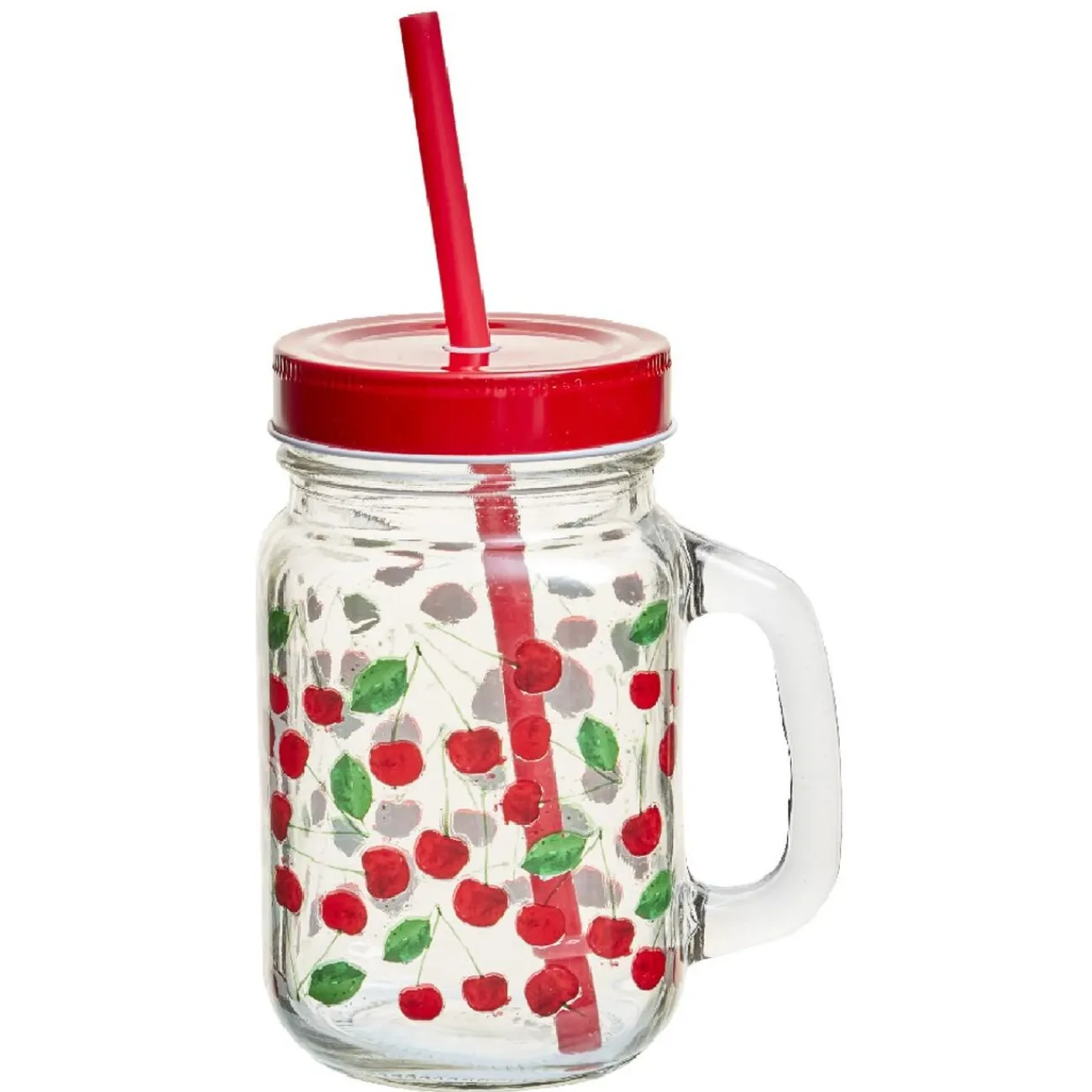 Gifi Bocal à anse avec paille décor cerise