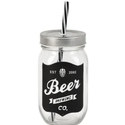 Gifi Bocal à paille x4 ardoise et support en bois