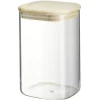 Gifi Bocal carré transparent avec couvercle en bois 1L