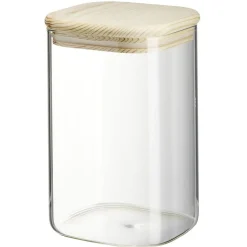 Gifi Bocal carré transparent avec couvercle en bois 1L