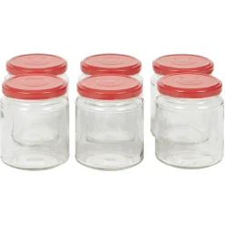 Gifi Bocal en verre transparent avec couvercle rouge 300 ml x6