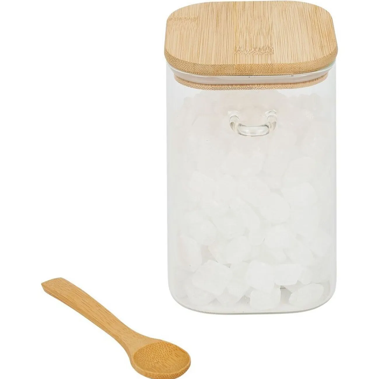 Gifi Bocal en verre transparent 1L avec couvercle et cuillère en bambou