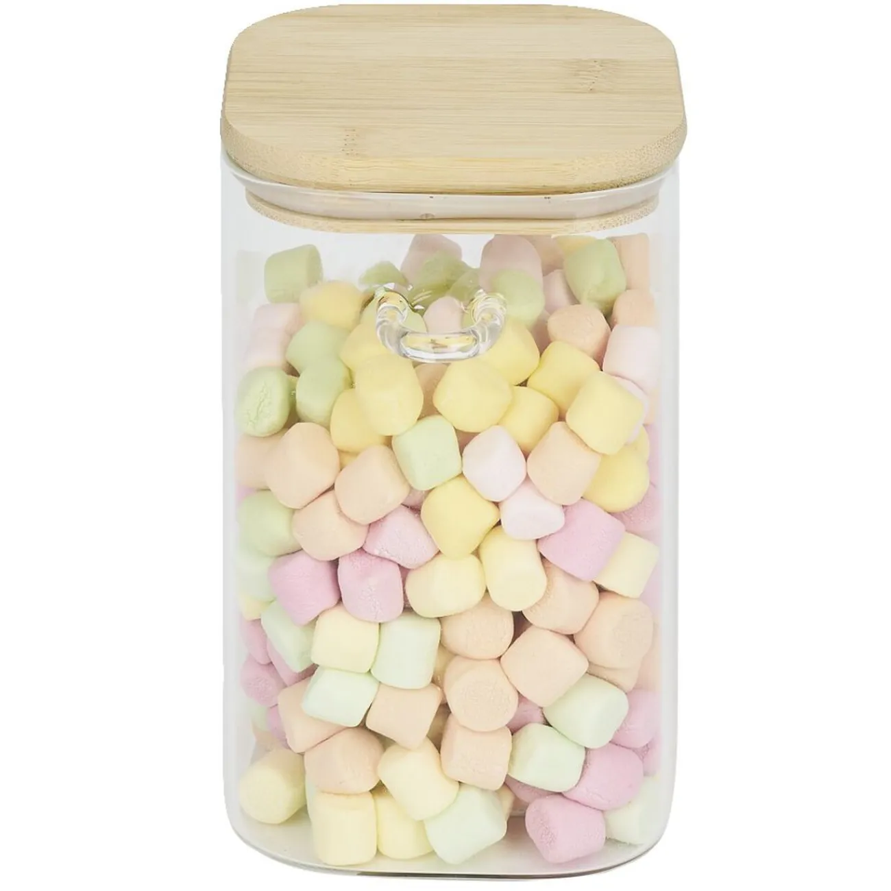 Gifi Bocal en verre transparent 1L avec couvercle et cuillère en bambou