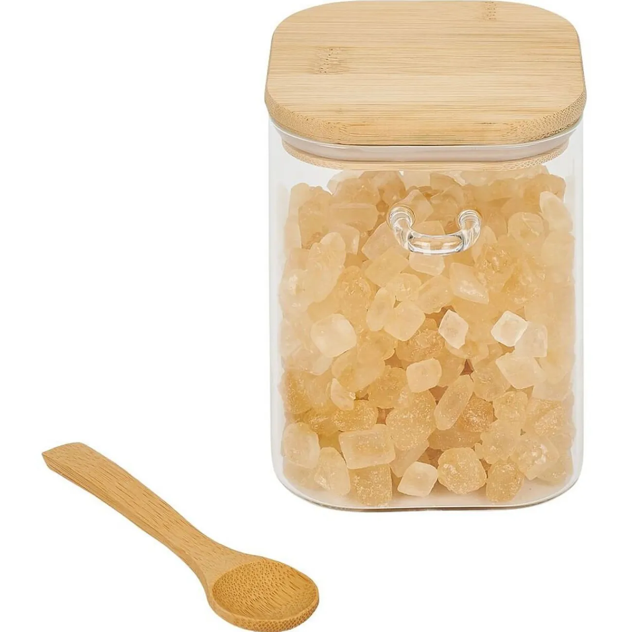 Gifi Bocal en verre transparent 850ml avec couvercle et cuillère en bambou