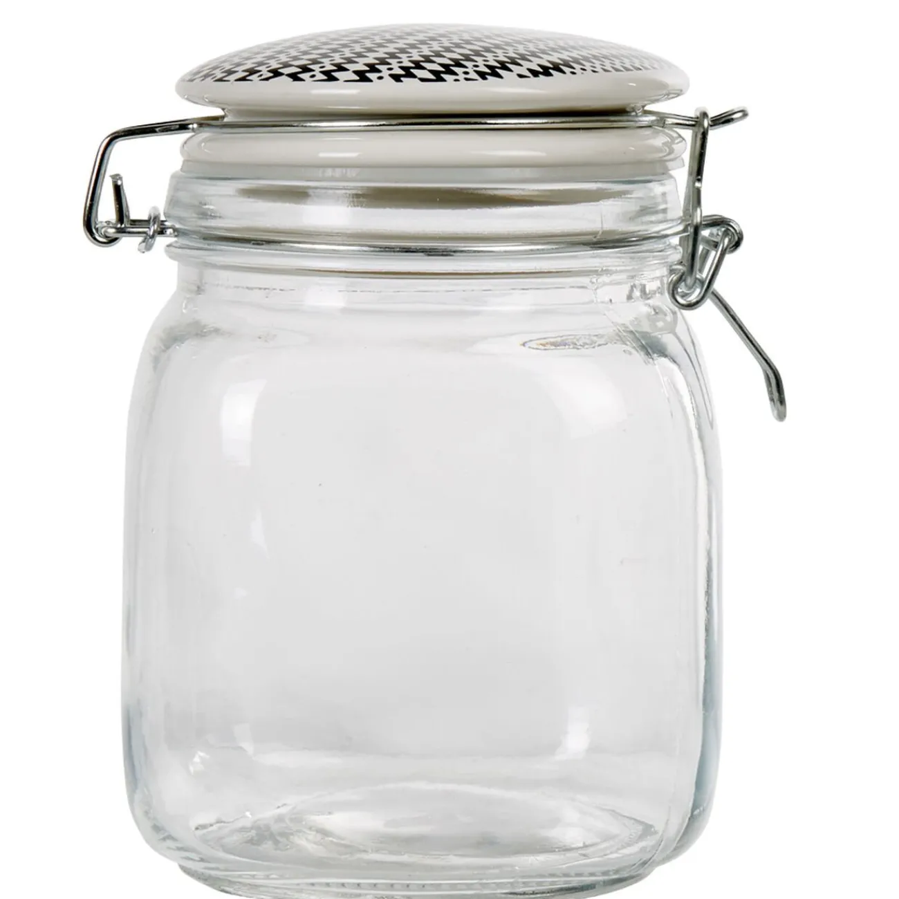Gifi Bocal hermétique carré en verre couvercle motif ethnique 1 L