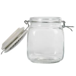 Gifi Bocal hermétique carré en verre couvercle motif ethnique 1 L