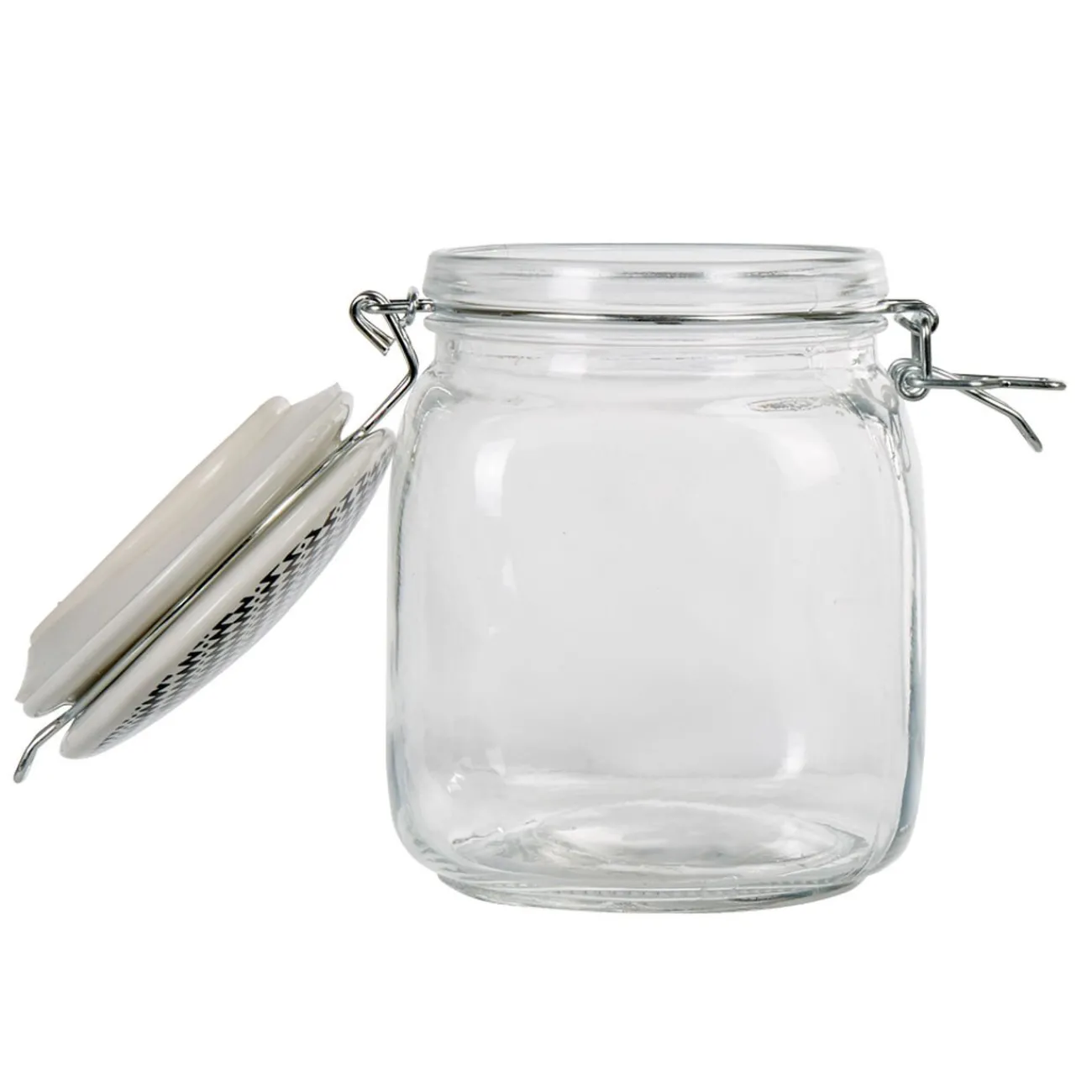 Gifi Bocal hermétique carré en verre couvercle motif ethnique 1 L