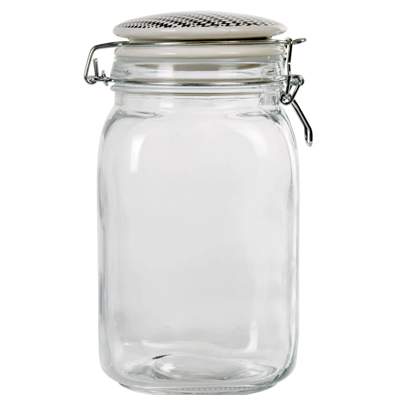 Gifi Bocal hermétique carré verre couvercle motif ethnique 1,5 L