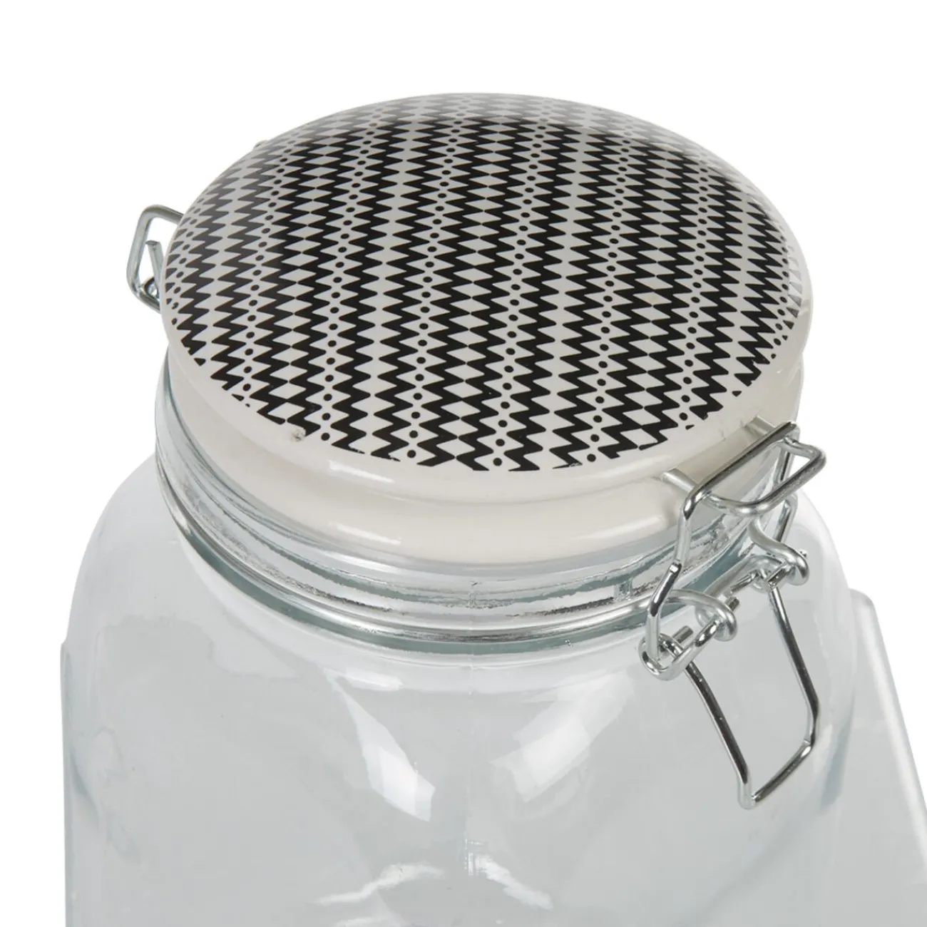 Gifi Bocal hermétique carré verre couvercle motif ethnique 1,5 L