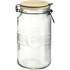 Gifi Bocal hermétique rond transparent avec couvercle en bambou H20 cm