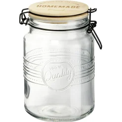 Gifi Bocal hermétique rond transparent avec couvercle en bambou H16,5 cm
