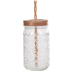 Gifi Bocal motif Noël couvercle doré avec paille