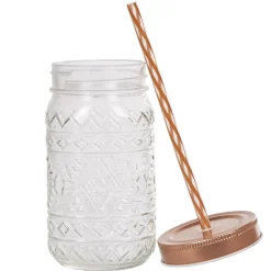 Gifi Bocal motif Noël couvercle doré avec paille