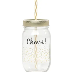 Gifi Bocal paille pois doré couvercle doré "Cheers"