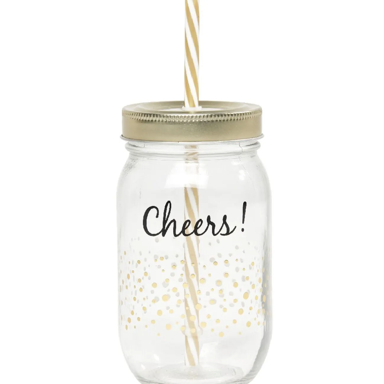 Gifi Bocal paille pois doré couvercle doré "Cheers"