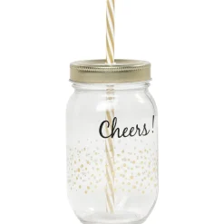Gifi Bocal paille pois doré couvercle doré "Cheers"