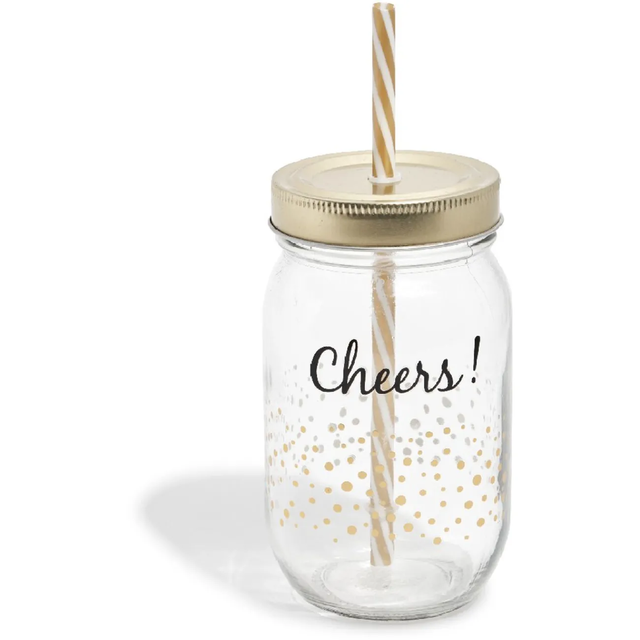 Gifi Bocal paille pois doré couvercle doré "Cheers"