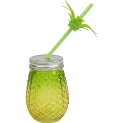 Gifi Bocal verre et paille ananas coloré