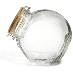 Gifi Bocal verre transparent 2,1L avec couvercle bambou et clip en fer