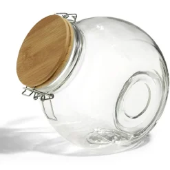 Gifi Bocal verre transparent 2,1L avec couvercle bambou et clip en fer