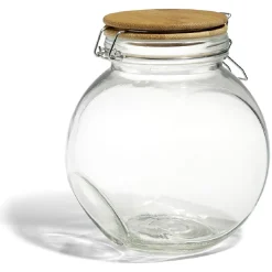Gifi Bocal verre transparent 1,6L avec couvercle bambou et clip en fer