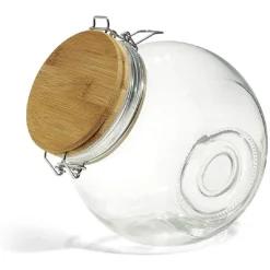 Gifi Bocal verre transparent 1,6L avec couvercle bambou et clip en fer
