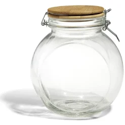 Gifi Bocal verre transparent 1,6L avec couvercle bambou et clip en fer