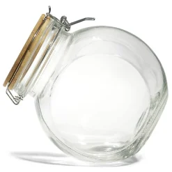 Gifi Bocal verre transparent 1,6L avec couvercle bambou et clip en fer