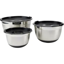 Gifi Bol à mixer inox avec couvercle et anse antidérapante silicone noir x3