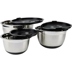 Gifi Bol à mixer inox avec couvercle et anse antidérapante silicone noir x3