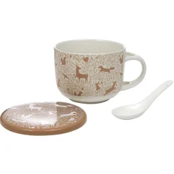 Gifi Bol à soupe avec couvercle et cuillère en porcelaine