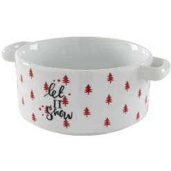 Gifi Bol à soupe blanc motif sapin rouge inscription Let it snow