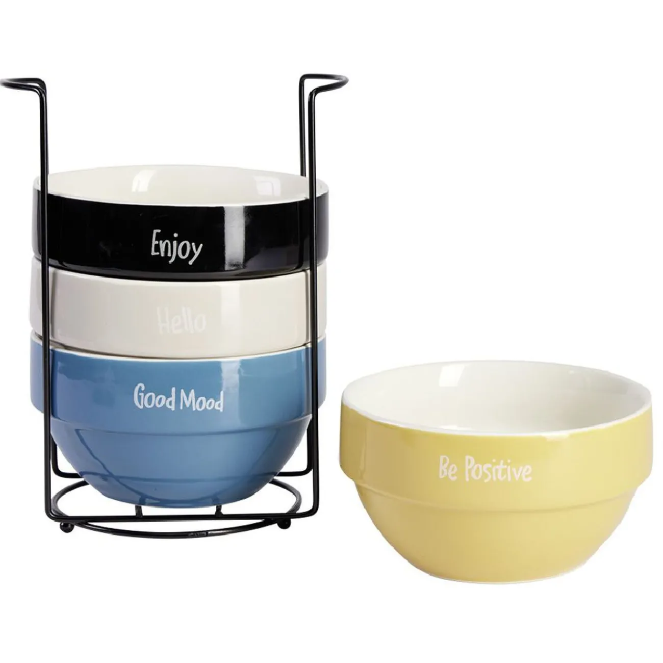 Gifi Bol en faïence Ø14 x H8 cm x4 et support