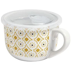 Gifi Bol jumbo blanc à motif ethnique jaune et noir couvercle transparent
