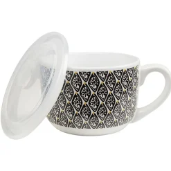 Gifi Bol jumbo blanc à motif ethnique jaune et noir couvercle transparent