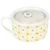 Gifi Bol jumbo soupe avec couvercle en porcelaine blanc motif jaune