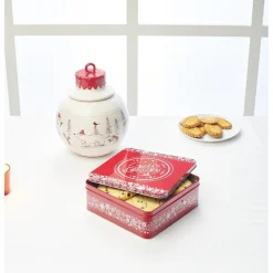 Gifi Bonbonnière forme boule de Noël blanche et rouge