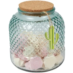 Gifi Bonbonnière verre motif cactus couvercle bois et cordelette