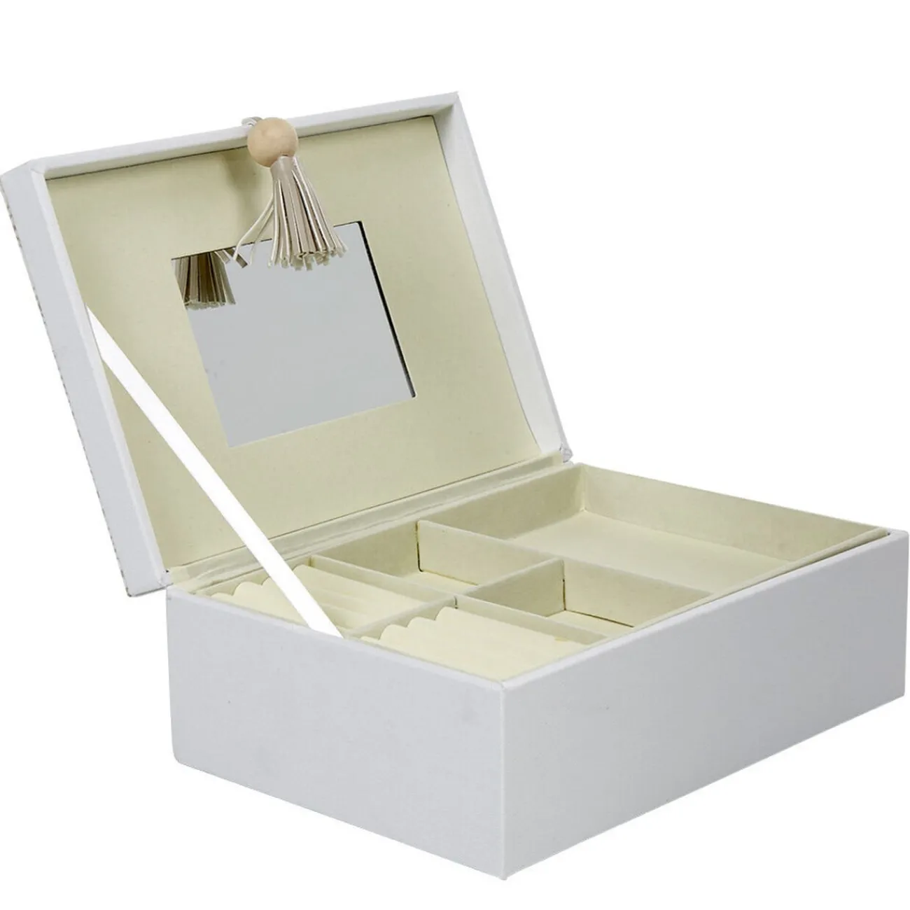 Gifi Rangement|Boîte à bijoux pompon blanc gris