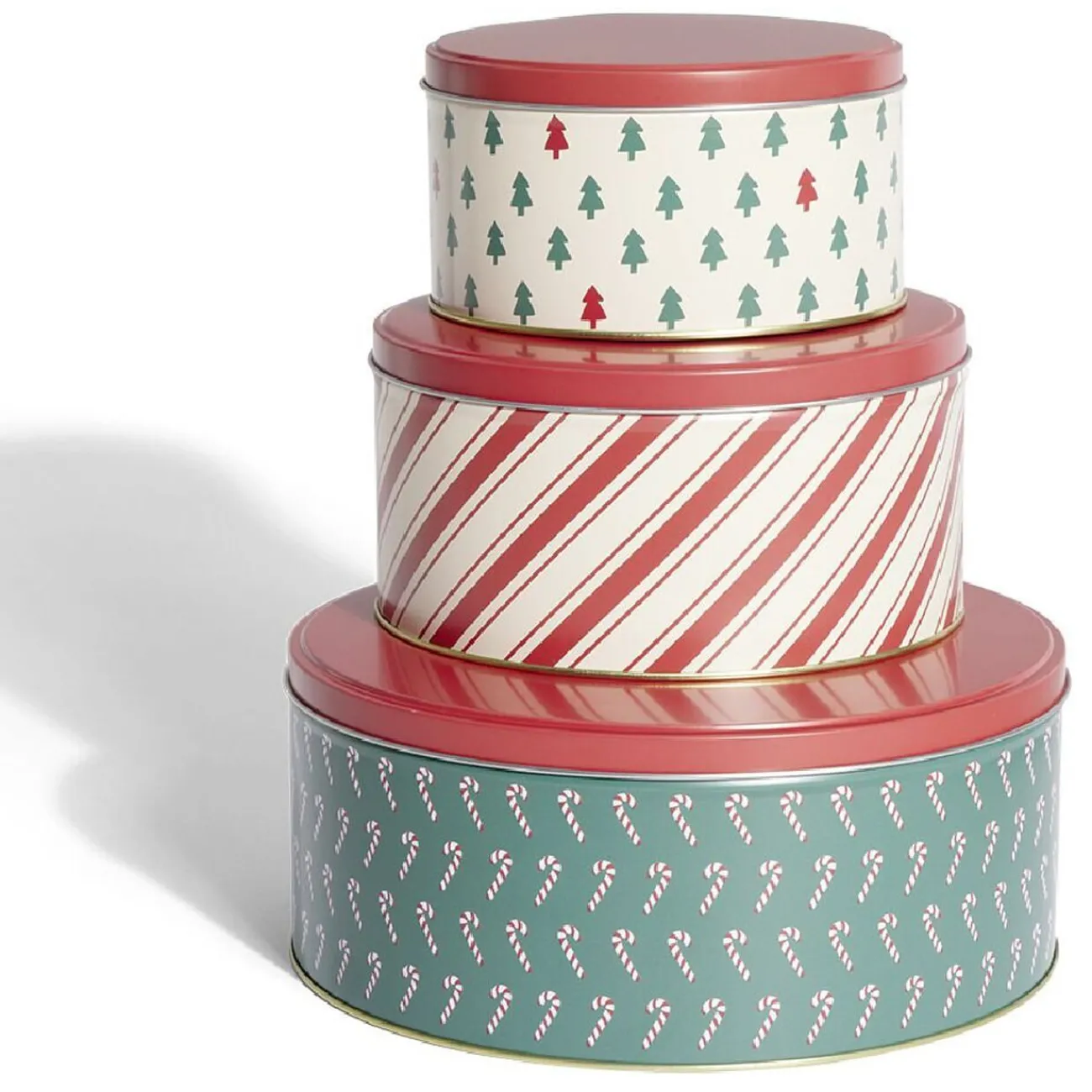 Gifi Boîte à biscuits de Noël ronde en métal rouge et vert x3