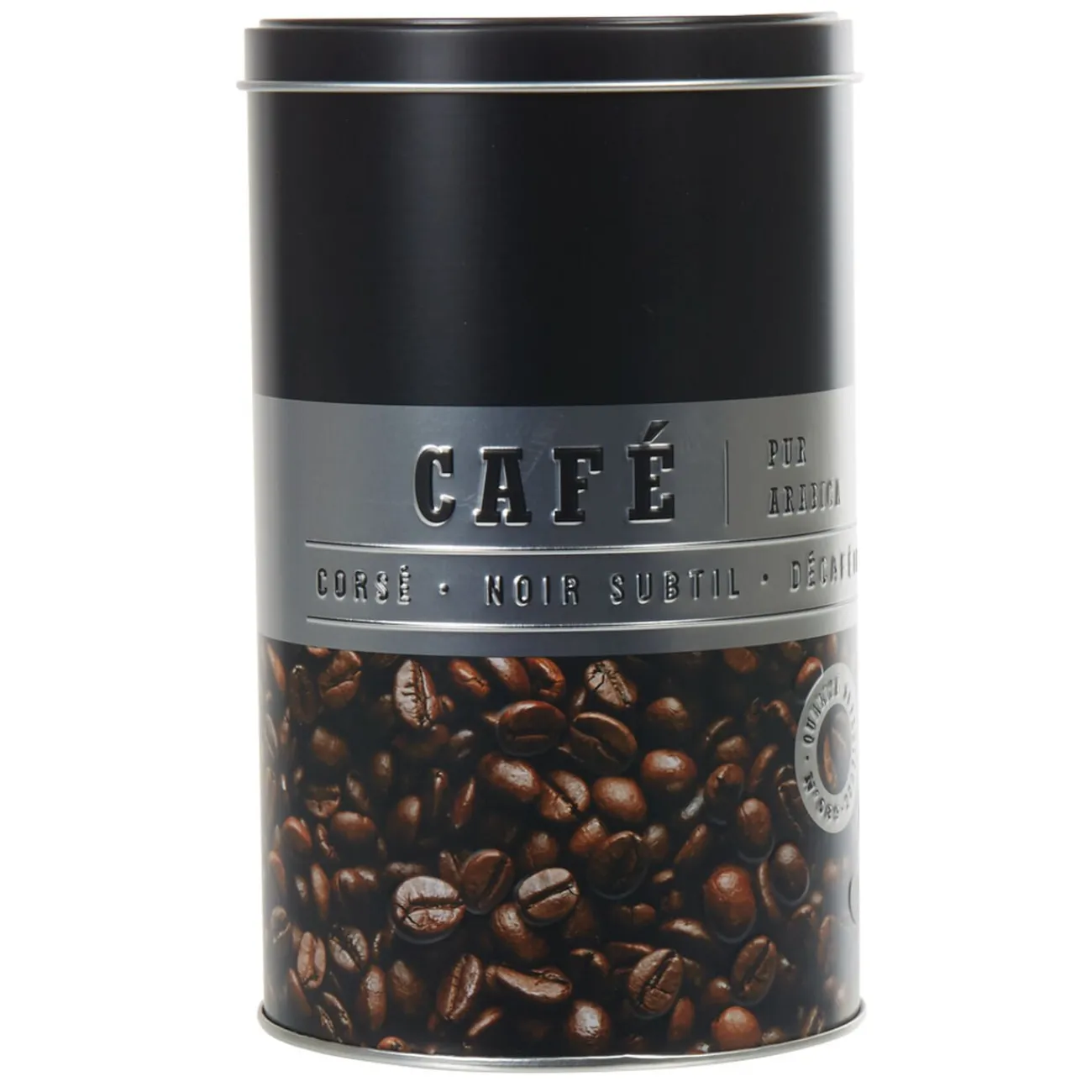 Gifi Boîte à café ronde en métal décorée noir