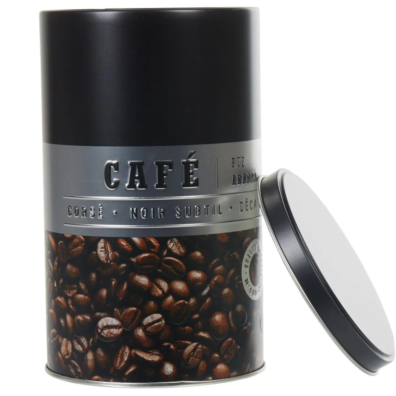 Gifi Boîte à café ronde en métal décorée noir