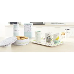 Gifi Boîte à café vert d'eau avec couvercle blanc triangles noirs