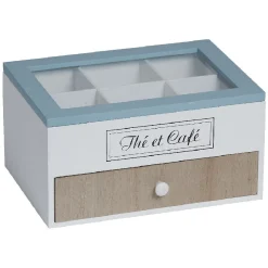 Gifi Boîte à dosettes Thé et Café blanc naturel et bleu