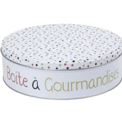 Gifi Boîte à gourmandises ronde blanche motif pois multicolores