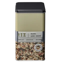 Gifi Boîte à riz carrée en métal décorée beige