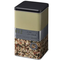 Gifi Boîte à riz carrée en métal décorée beige